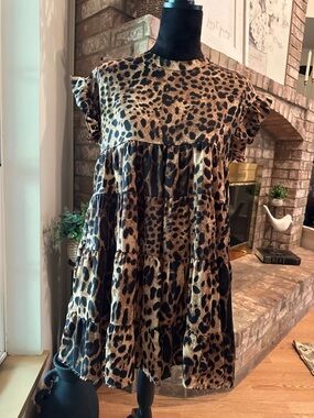 Impressions Girls' Leopard Tiered Dress - Brown & Black